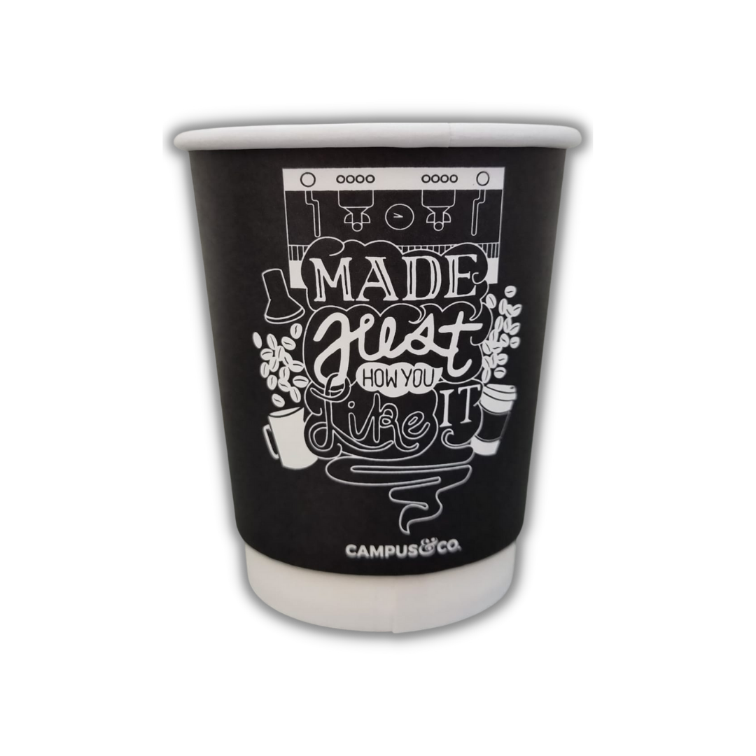 Campus&Co Coffee Cup Double Wall Like It Design on Black 8oz 25pk